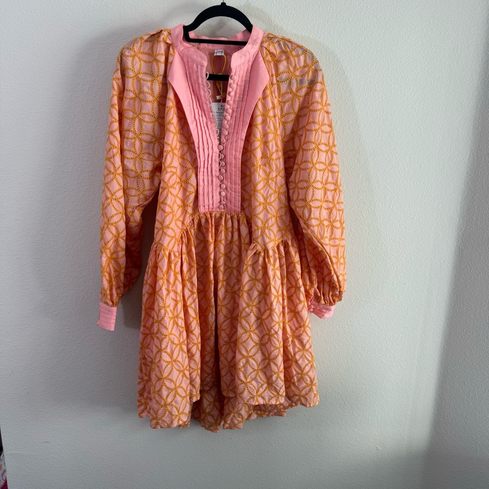 Aox women’s button down shift swing dress tunic sundress long sleeve sz medium